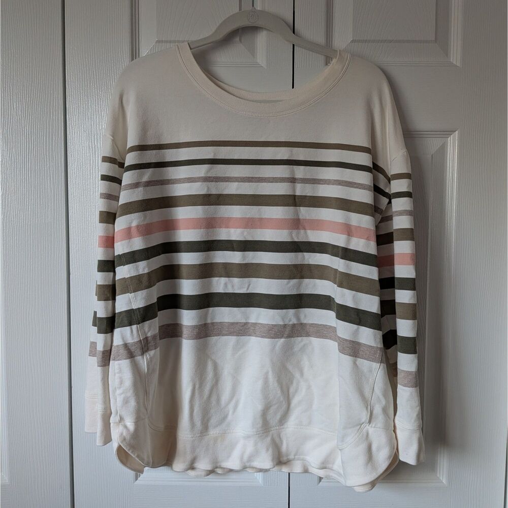 Chico's Long Sleeve Crewneck Pullover Striped Sweater Cream Size3 (16/18) Comfy